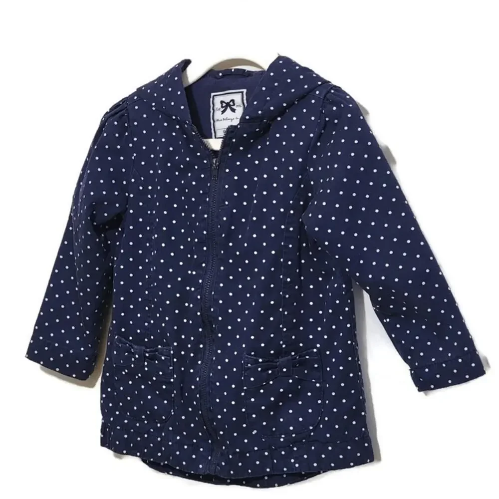 GYMBOREE Girls Polka Dot Zip Front Hooded Blue and White Cotton Jacket Size 2T